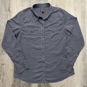 Patagonia Womens L Blue Hemp Western Snap Button Shirt Outdoorsy Hiking Camp